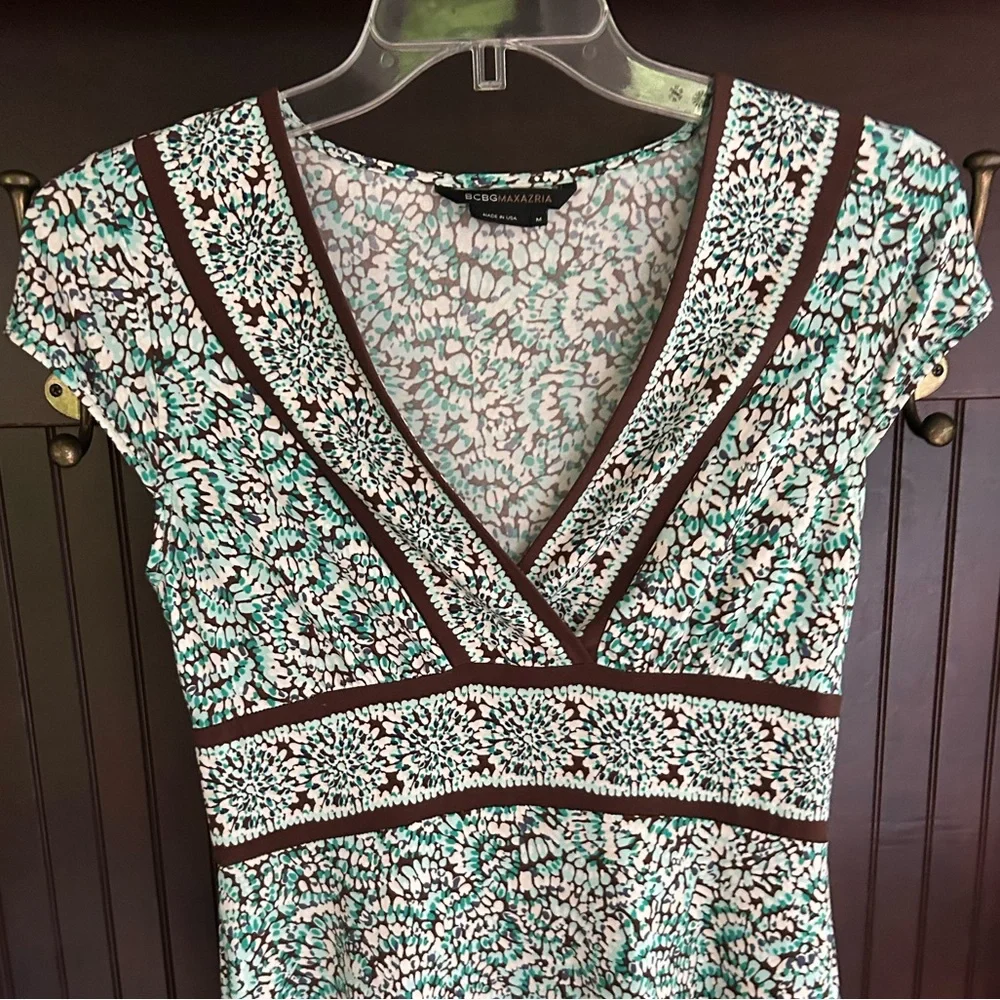 Y2K BCBGMAXAZRIA Babydoll Dot Print Dress Brown Teal Preppy Indie Sleeze Size M - Picture 5 of 12